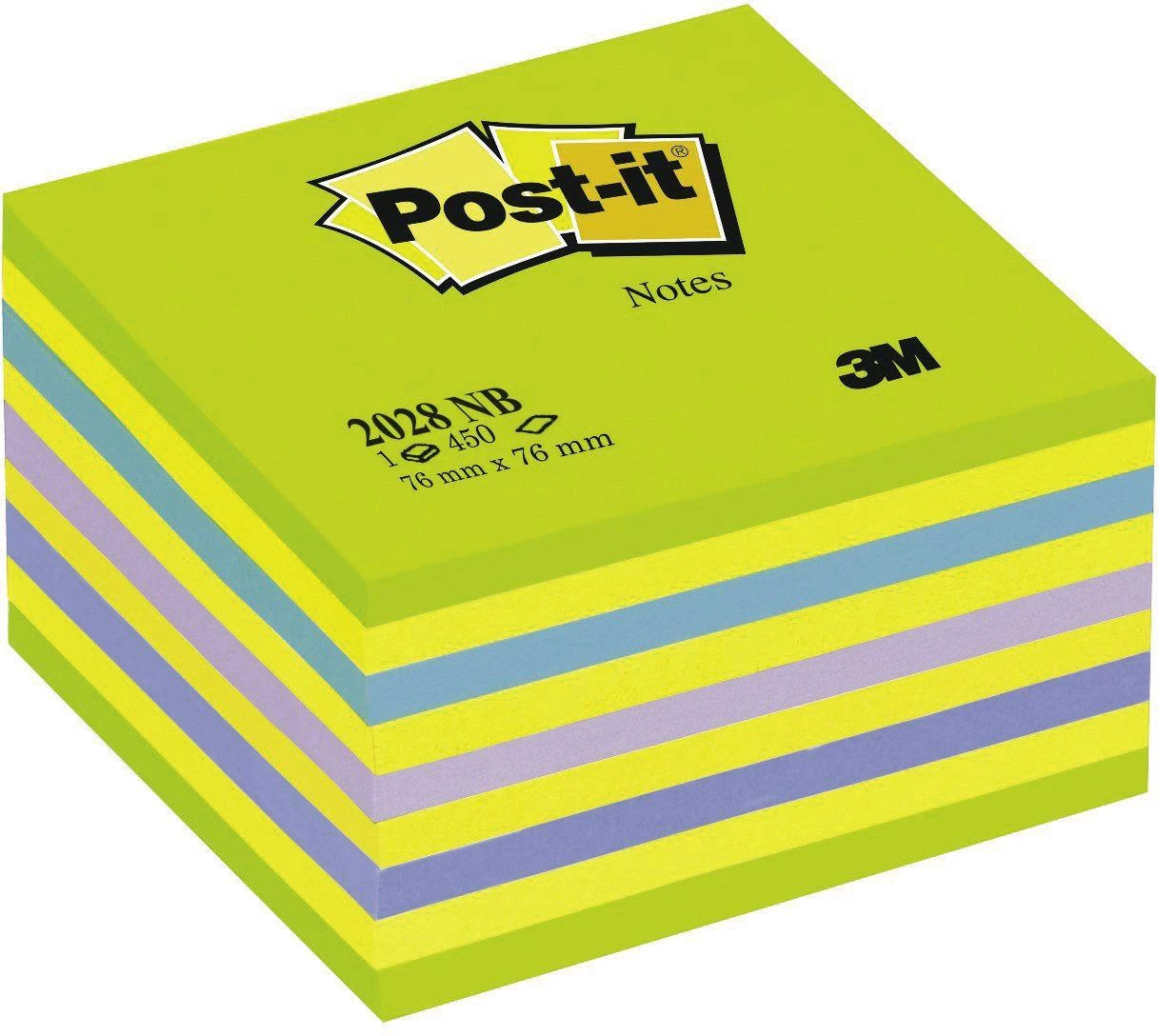 3M Lipnūs lapeliai Post-it Akvarelė kubas, 450 lapelių, 76 x 76 mm, mėlynos ir baltos spalvos derinys