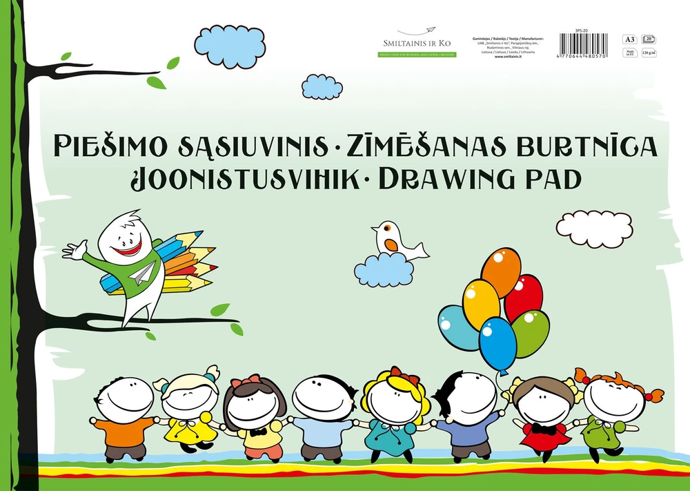 Piešimo sąsiuvinis SMLT, A3, 120 g, klijuotas, (20) 0708-203