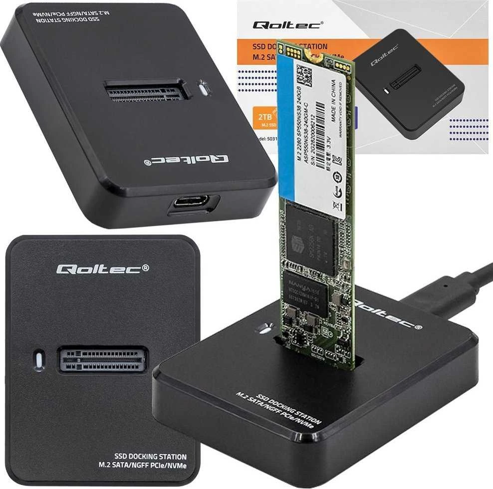 QOLTEC 50313 prijungimo stotelė SSD M.2 SATA PCIe NGFF NVMe USB 3.1