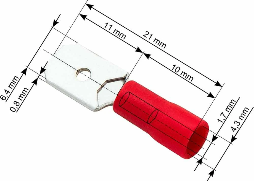 Blow Oem Vamzdelio formos jungtys 6.3/0.8 100vnt - raudona