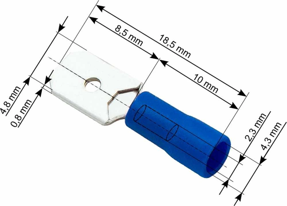 Blow Izoliuota plokščia kištukas 4.8/0.8 mm mėlyna