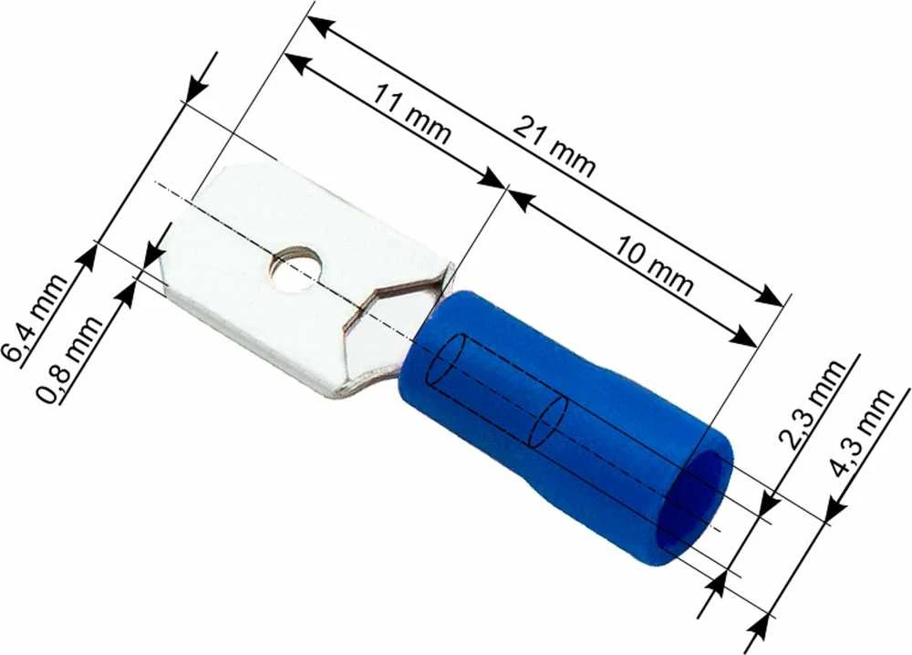 Blow Izoliuota plokščia kištukas 6.3/0.8 mm mėlyna
