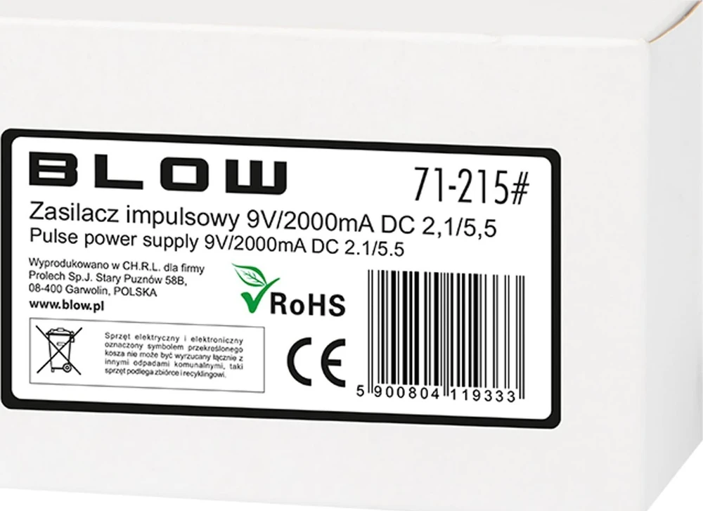 Blow Impulsinis maitinimo šaltinis 9V 2A - DC kištukas 2.1x5.5mm