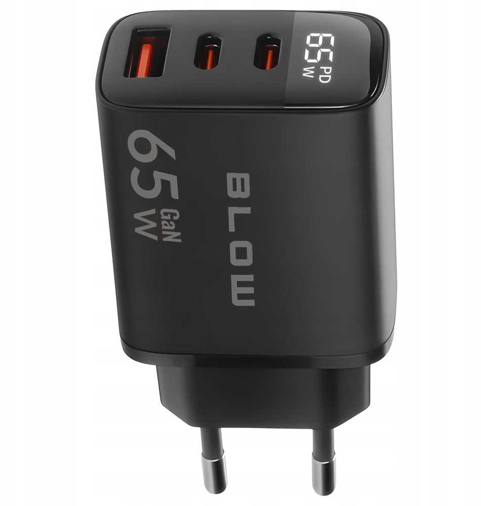 Blow Sieninis įkroviklis USB lizdas + USB-Cx2 PD 65W GAN juodas
