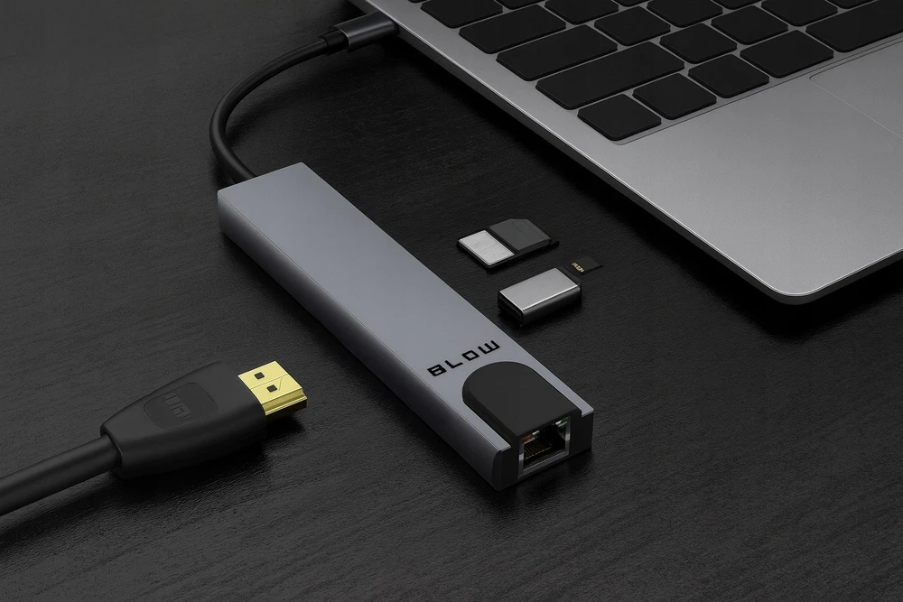 Blow USB-C šakotuvas RJ45 + HDMI 100W tinklo adapteris K-08