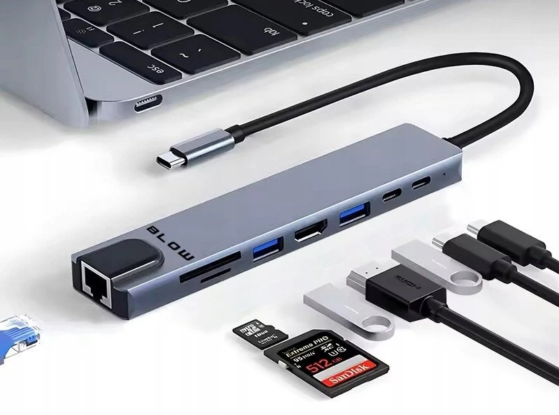 Blow USB-C šakotuvas RJ45 + HDMI 100W tinklo adapteris K-08