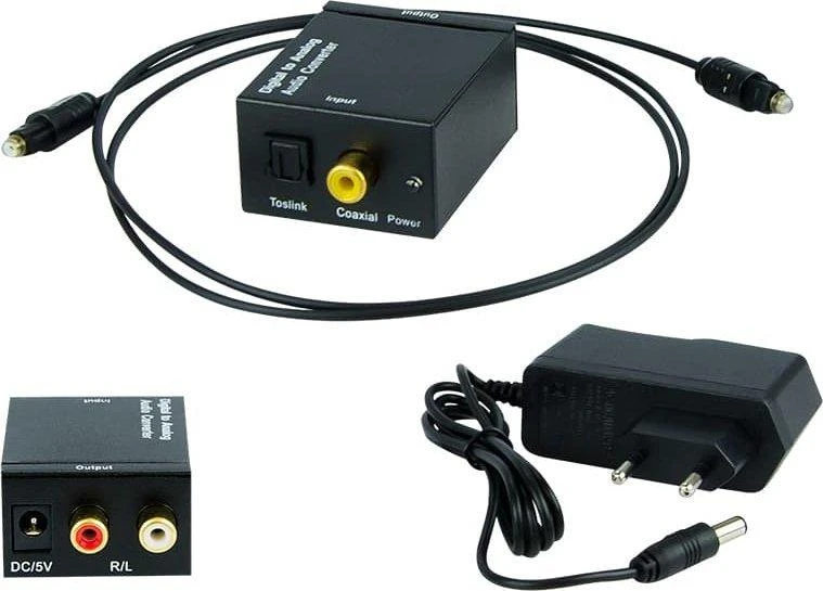 Blow TOSLINK DAC į 2xRCA+lizdo optinį keitiklį su maitinimo šaltiniu