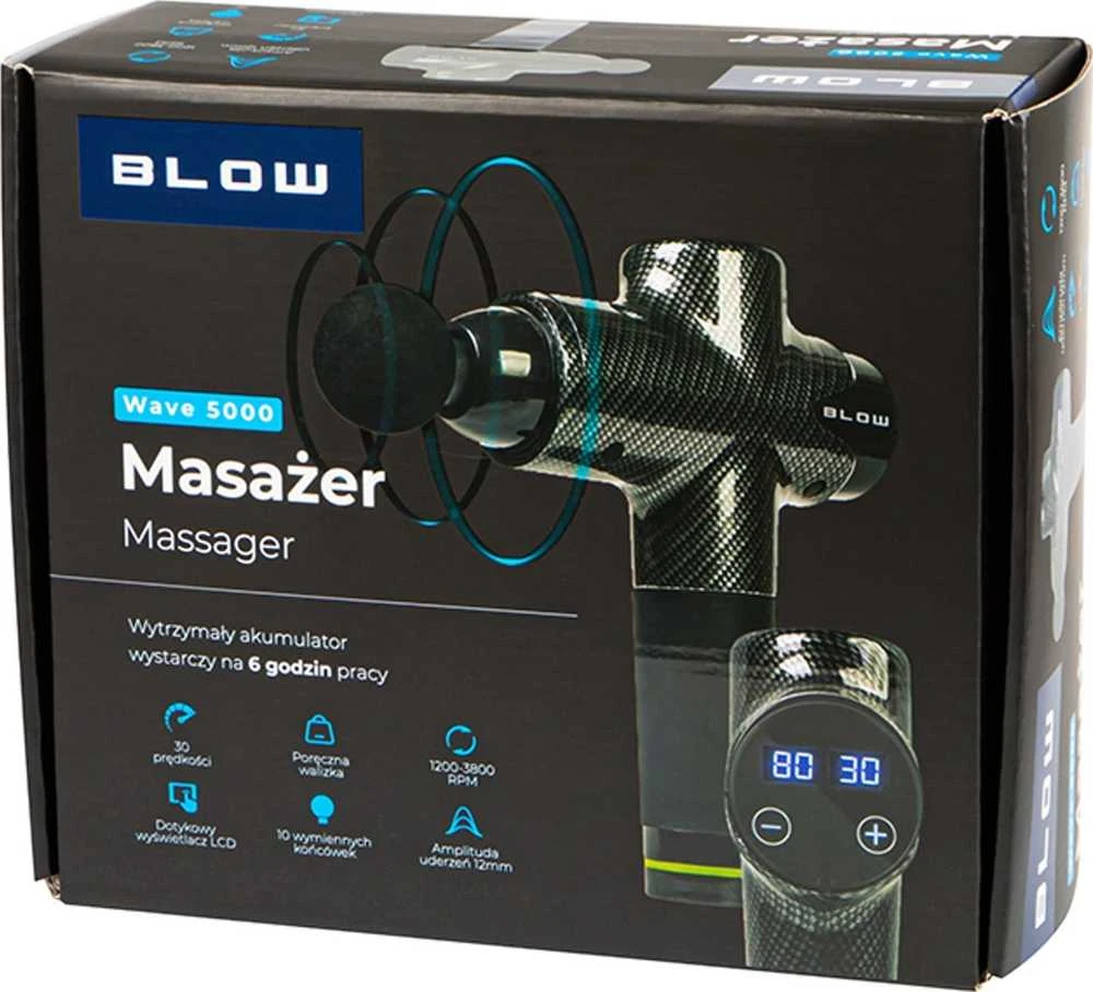 BLOW Wave 5000 masažo pistoletas + 10 antgalių + lagaminas