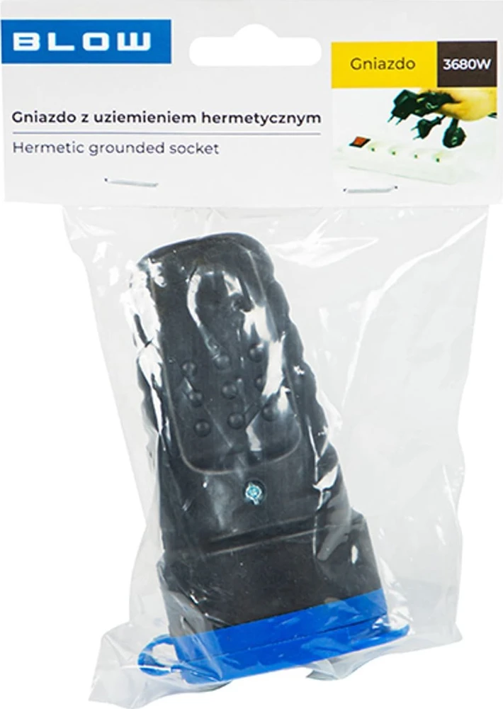 Blow GN-54 PR vienvietis lizdas su įžeminimu, hermetiškas juodas