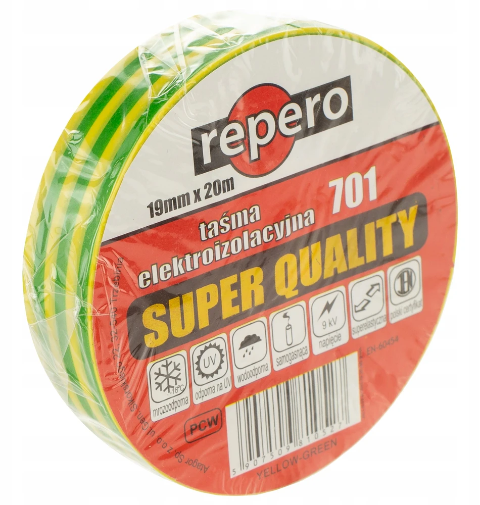 Blue Line REPERO 701 izoliacinė juosta geltonai žalia 19 mm x 20 m