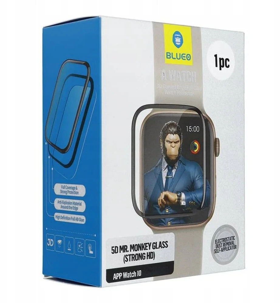 „Blueo 5D Mr. Monkey Glass“ – skirtas „Apple Watch 10“ 46 mm juodas (stiprus HD)