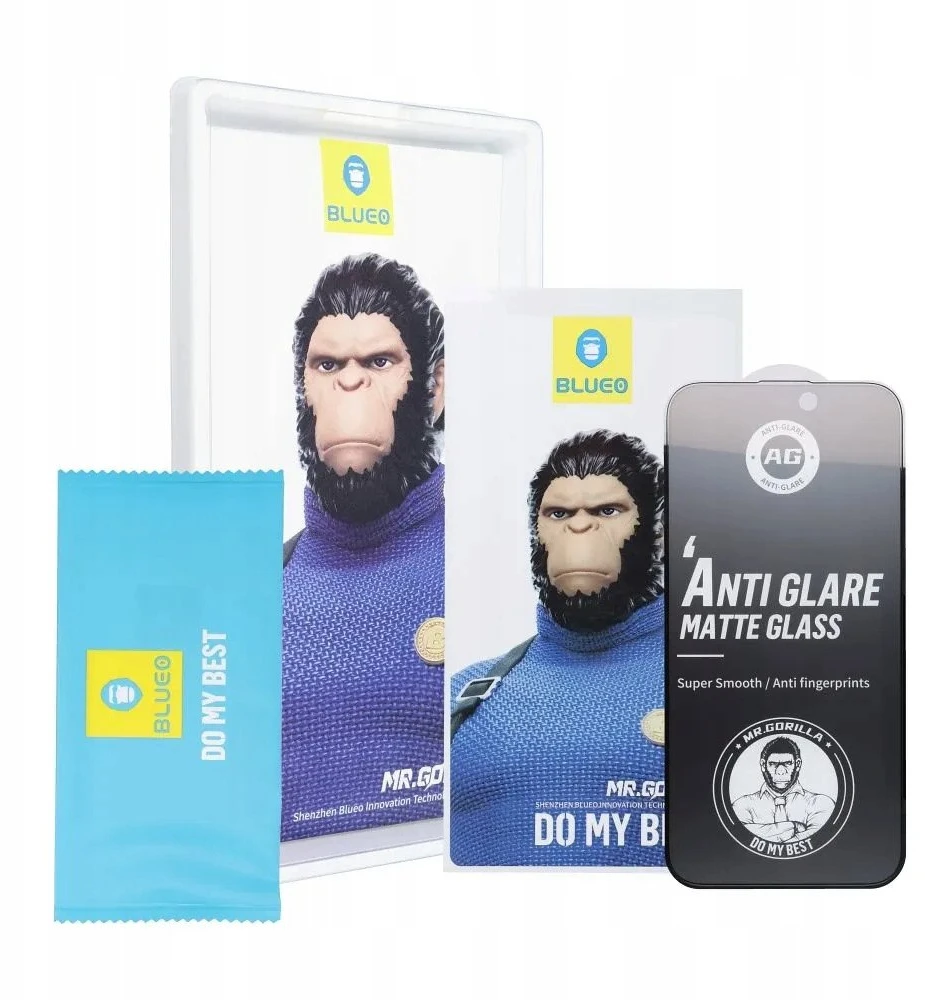 Blueo LCD apsauginis stikliukas 5D Mr. Monkey Glass (Strong Matte) Apple iPhone 17 juodas