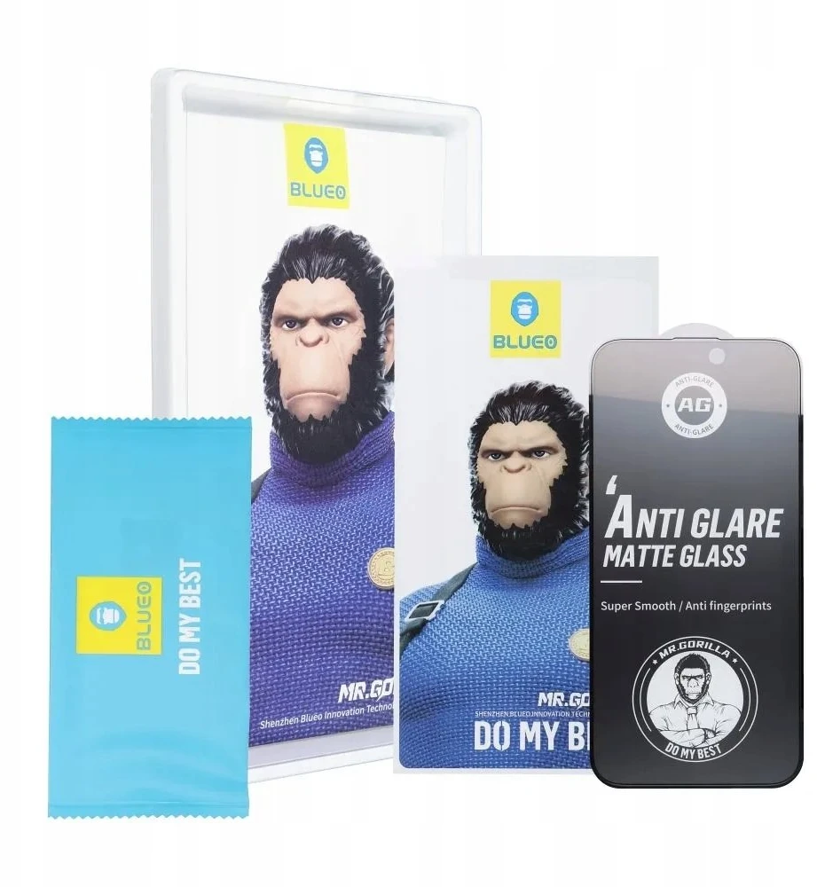 Blueo LCD apsauginis stikliukas 5D Mr. Monkey Glass (Strong Matte) Apple iPhone 17 Pro Max juodas