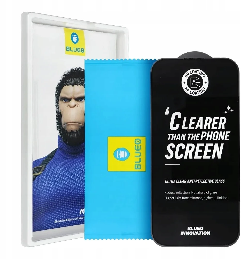 Blueo 5D grūdintas stiklas, skirtas „Samsung S26 Mr. Monkey Glass“ (stiprus, aukščiausios kokybės, itin skaidrus AR), juodas