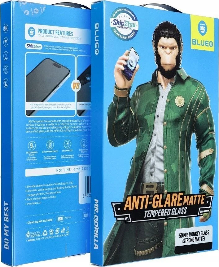 „Blueo 5D Mr. Monkey Glass“ – „Apple iPhone 16 Pro Max“ juodas (stiprus matinis)