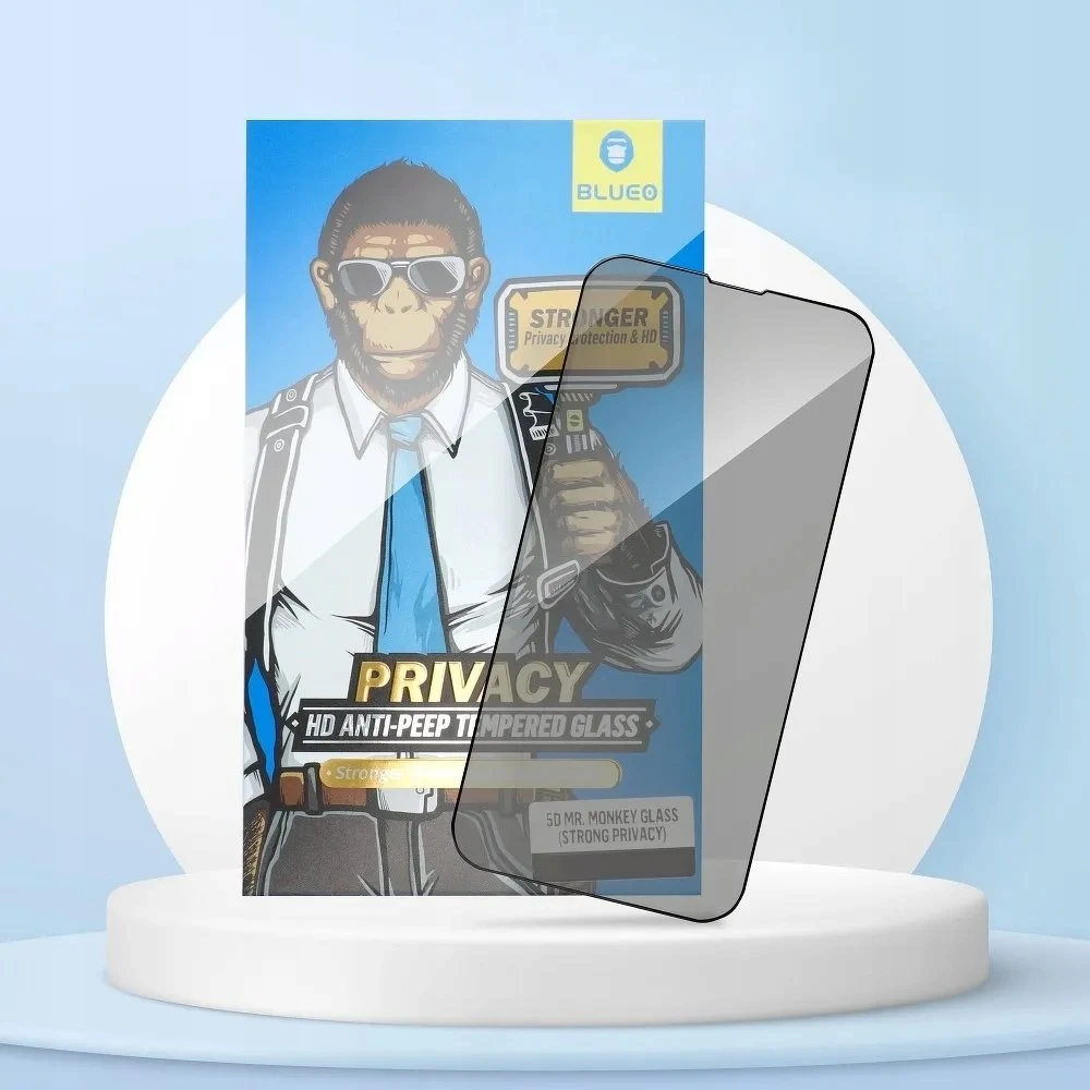 „Blueo 5D Mr. Monkey Glass“ – Apple iPhone 13 Pro Max / 14 Plus juodas (stiprus privatumas)