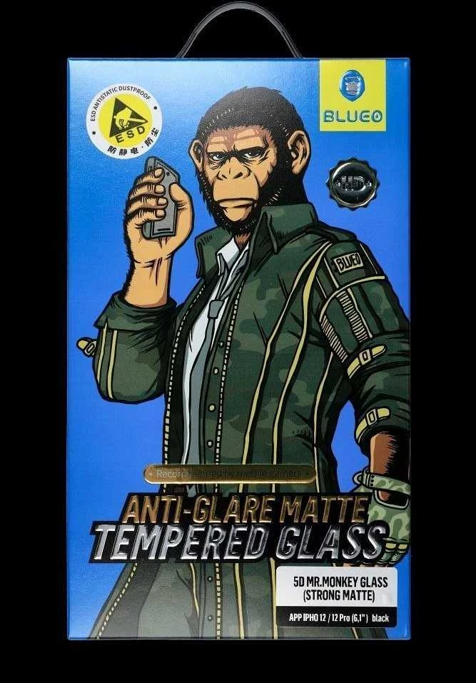 „Blueo 5D Mr. Monkey Glass“ – „Apple iPhone 15 Pro Max“ juodas (stiprus matinis)