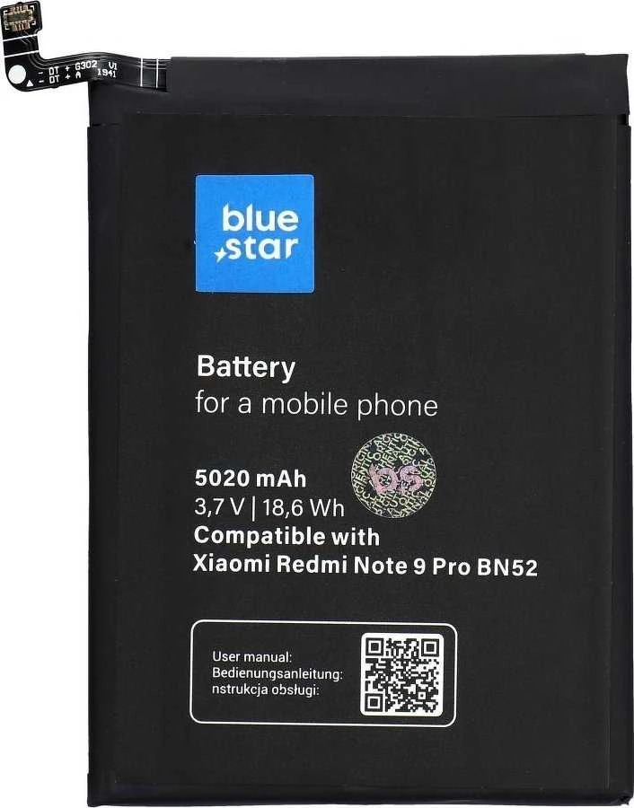 BlueStar „Blue Star Mėlynas STAR“ baterija, skirta „XIAOMI REDMI NOTE 9 Pro“ (BN52) 5020 mAh