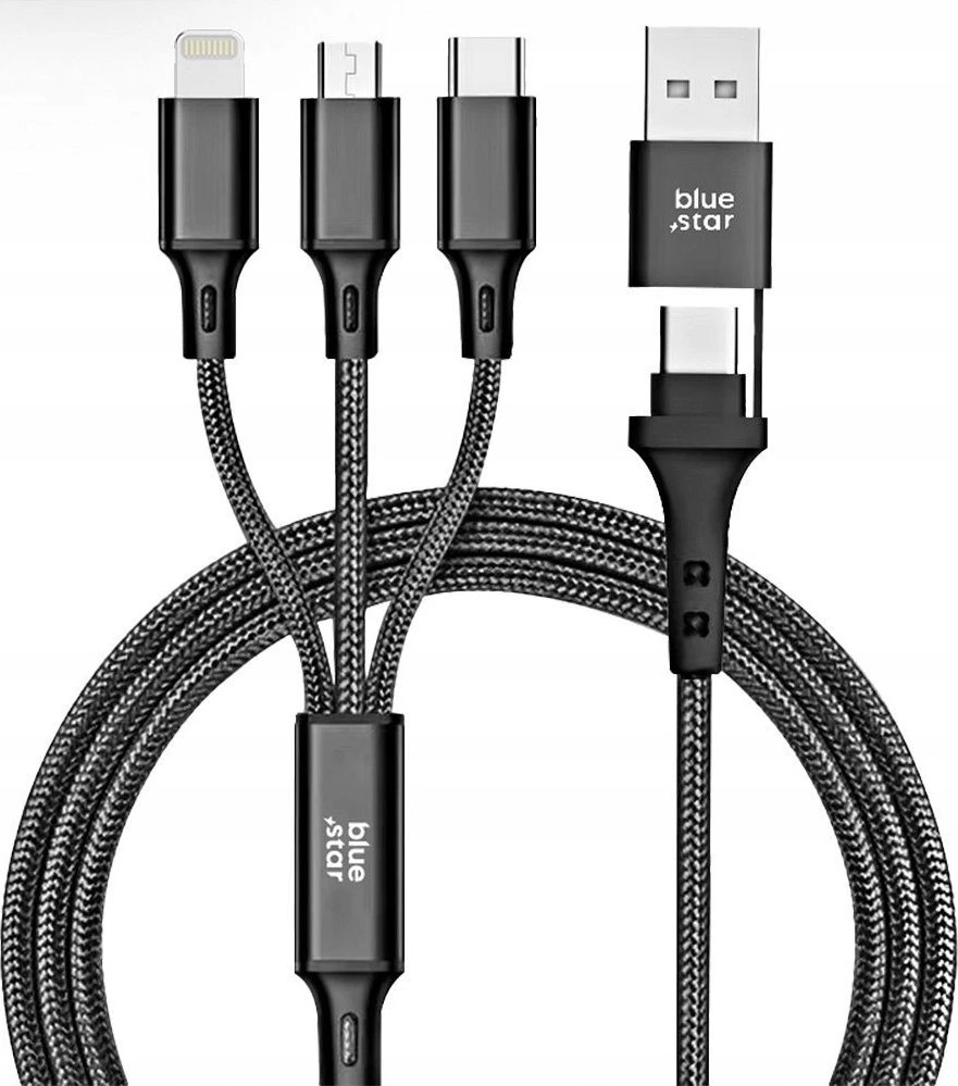 BlueStar USB laidas 4in1 Blue Star (C172) lightning+MicroUSB+USB-C (12W; 2.4A) 1.2M