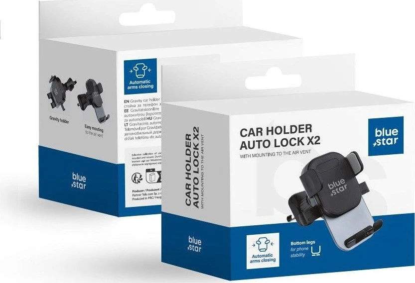 BlueStar Automobilinis telefono laikiklis Blue Star Auto Lock X2 oro išleidimo angos juodas