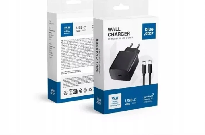 BlueStar Įkroviklis Blue Star (TFB-TC-25W) + "USB-C (Type-C) to "USB-C (Type-C)" (1xUSB-C 25W) juodas