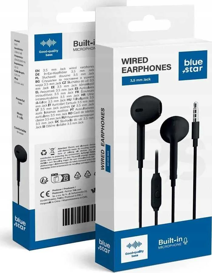 BlueStar Wire ausinės Jack 3,5 mm Blue Star PA-E65 1,2 m juodas