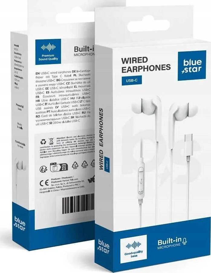 BlueStar Laidinės ausinės USB C (DAC) Blue Star M15C 1,2 m baltas