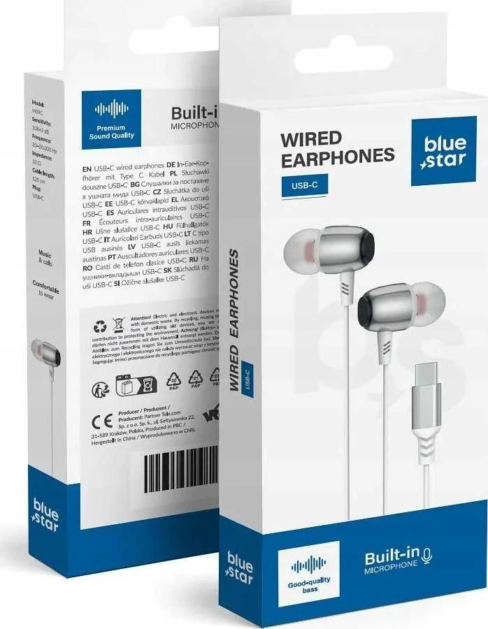 BlueStar Laidinės ausinės USB C (DAC) Blue Star M09C 1,2 m baltas