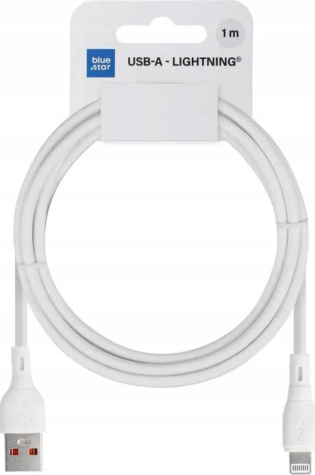 BlueStar USB A tipo į „Lightning“ tipo maitinimas, mėlynas, žvaigždės formos, 2,4A, ECO, 1 m, PJ68-24-2.4 baltas