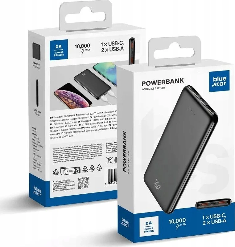 BlueStar Powerbank Blue Star W1061 2A 10000 mAh juodas