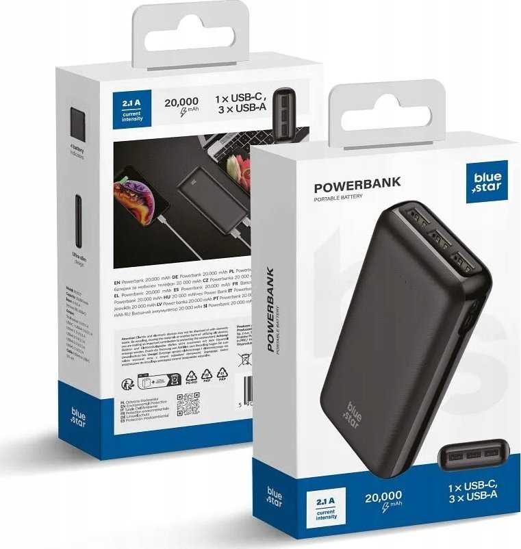 BlueStar Powerbank Blue Star W2015 2.1A 20000 mAh juodas
