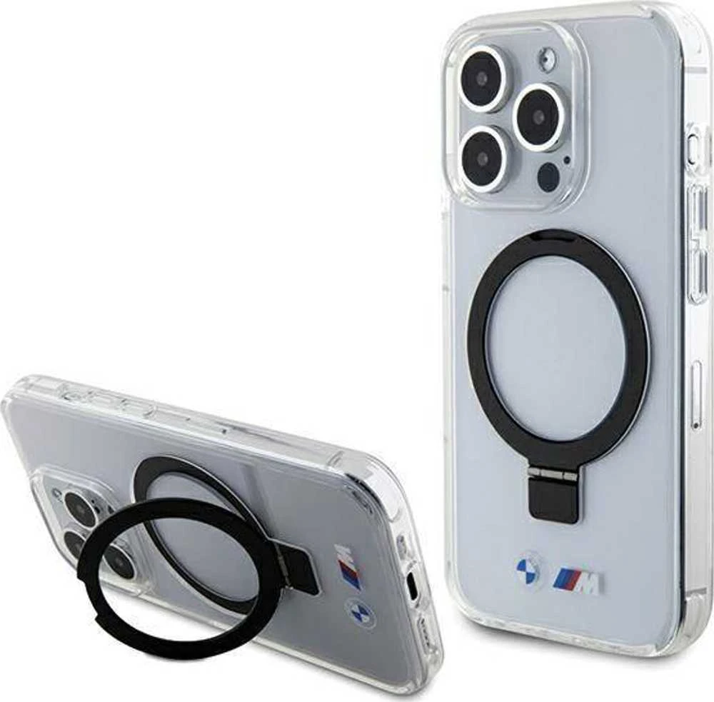 Dėklas BMW BMHMP15LURST Apple iPhone 15 Pro 6.1″ clear kietas dėklas Ring Stand M Collection MagSafe