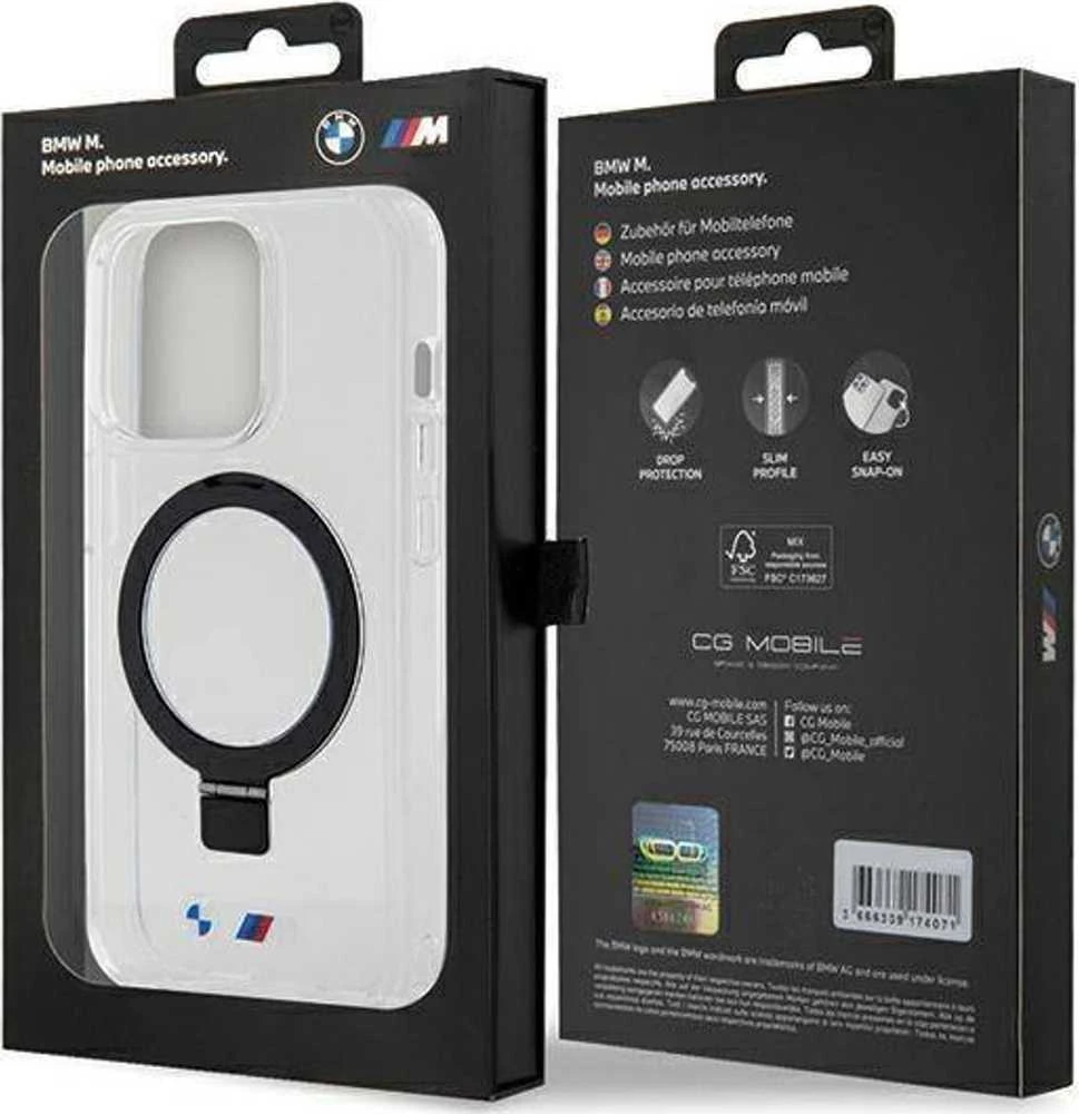 Dėklas BMW BMHMP15LURST Apple iPhone 15 Pro 6.1″ clear kietas dėklas Ring Stand M Collection MagSafe