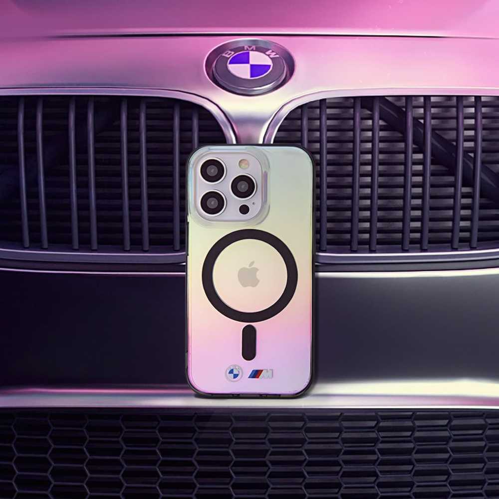 Dėklas BMW Sidabrinis Ring MagSafe case for iPhone 15 Pro Max - transparent