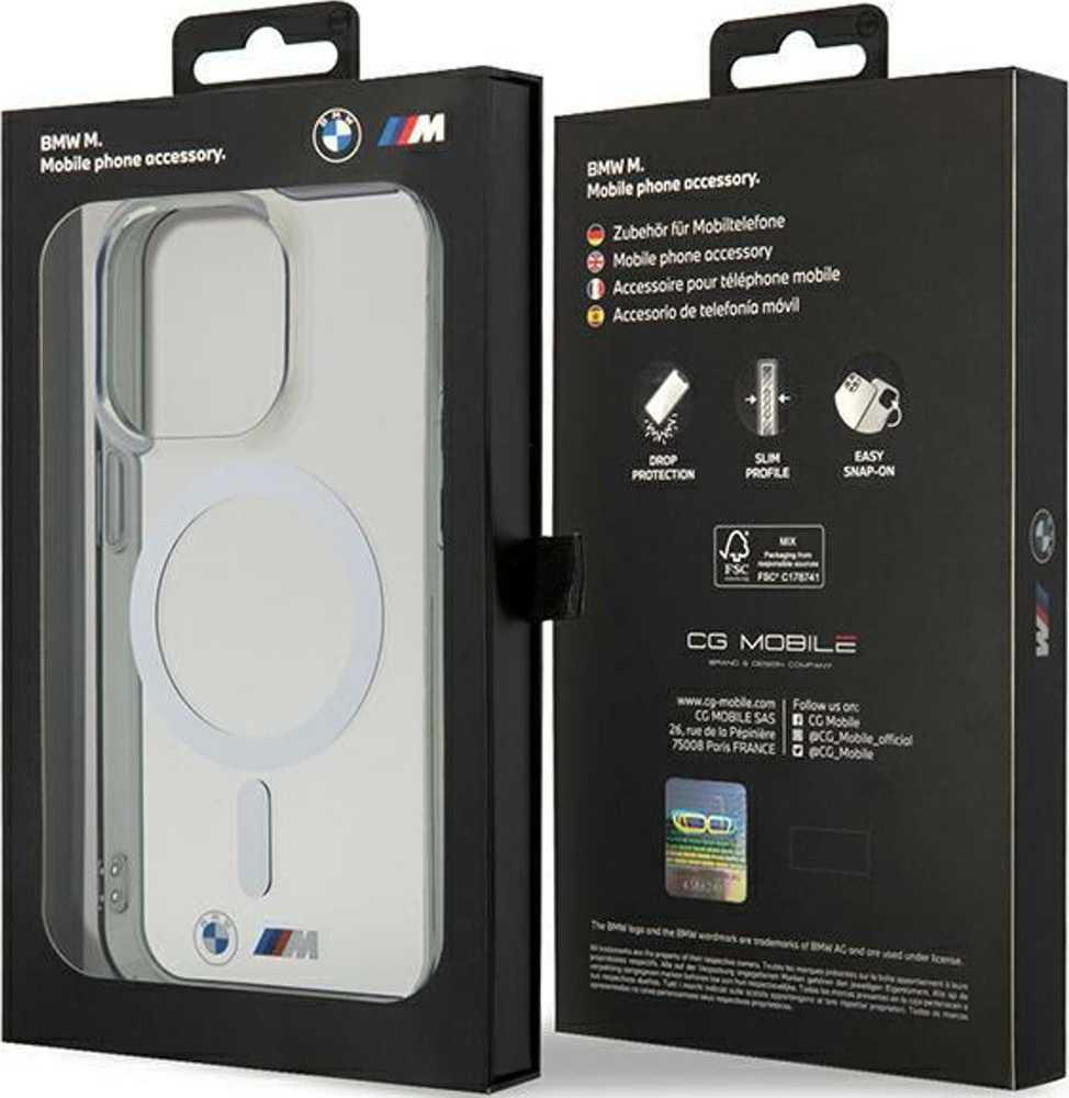 Dėklas BMW Sidabrinis Ring MagSafe case for iPhone 15 Pro Max - transparent