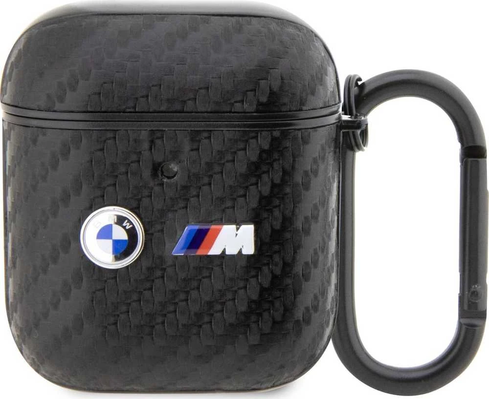 BMW Carbon Double Metal Logo - dėklas skirtas AirPods 1/2 gen (Juodas)