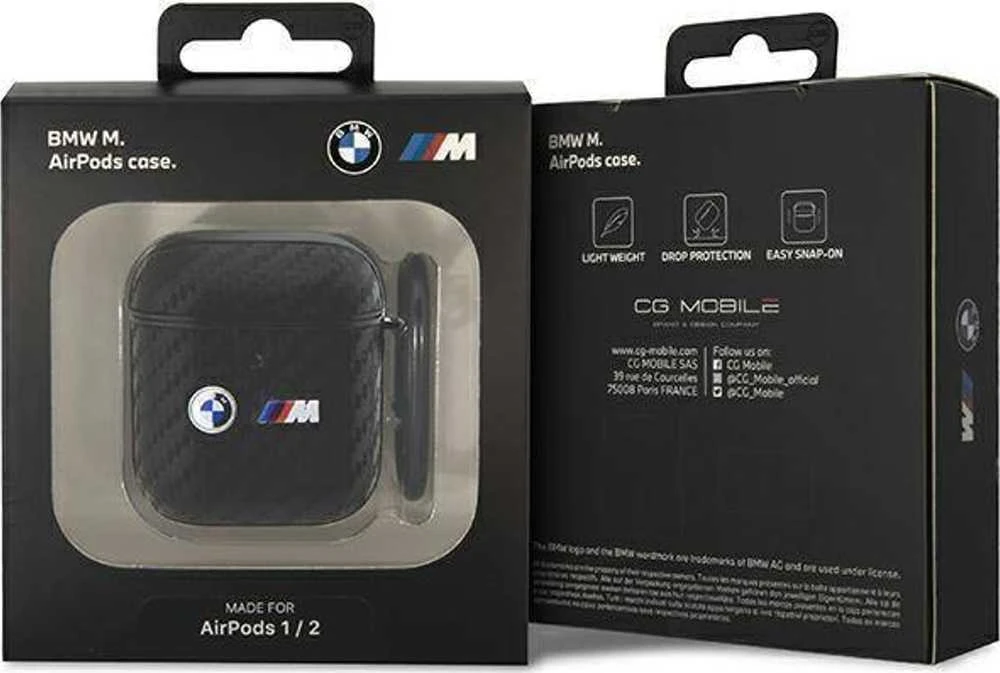 BMW Carbon Double Metal Logo - dėklas skirtas AirPods 1/2 gen (Juodas)