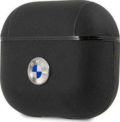 BMW BMA3SSLBK AirPods 3 dėklas, juodas, natūralios odos, su sidabro spalvos logotipu