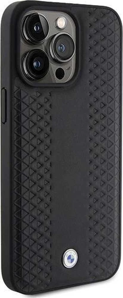 BMW Leather Diamond Pattern dėklas iPhone 15 Pro Max - juodas