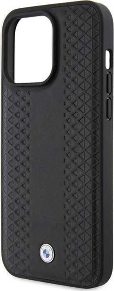 BMW Leather Diamond Pattern dėklas iPhone 15 Pro Max - juodas