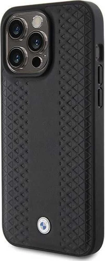 BMW Leather Diamond Pattern dėklas iPhone 15 Pro Max - juodas