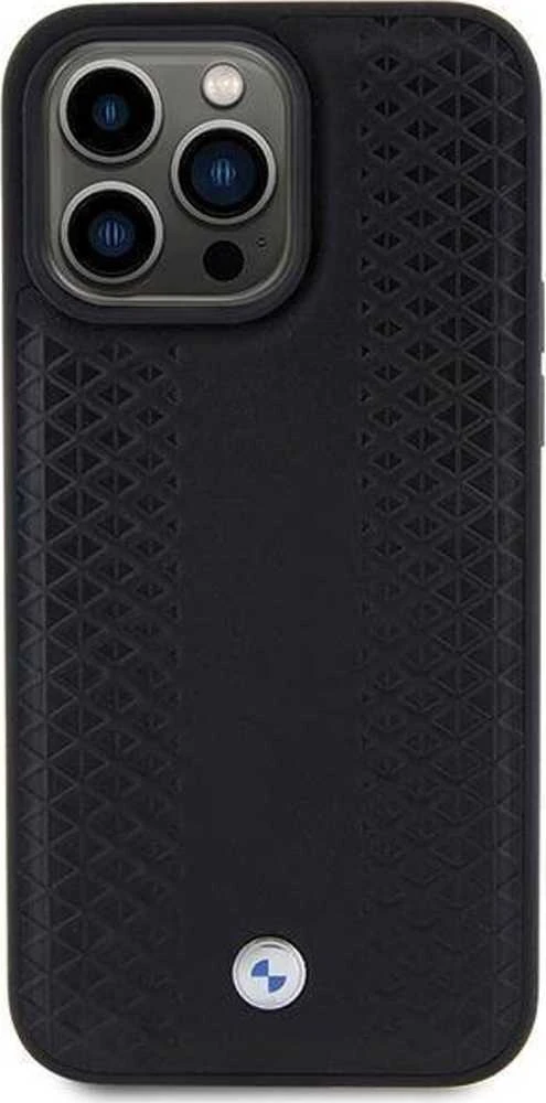 BMW Leather Diamond Pattern dėklas iPhone 15 Pro Max - juodas