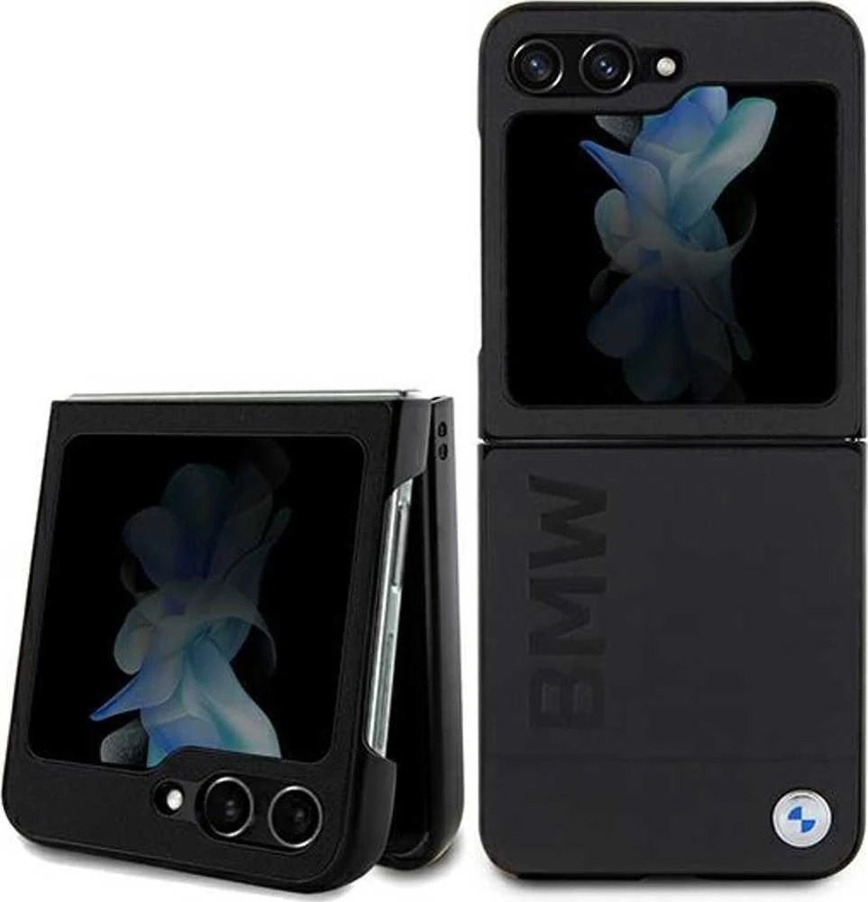 Dėklas BMW BMHCZF5SLLBK Z Flip5 F731 juodos spalvos Leather Hot Stamp