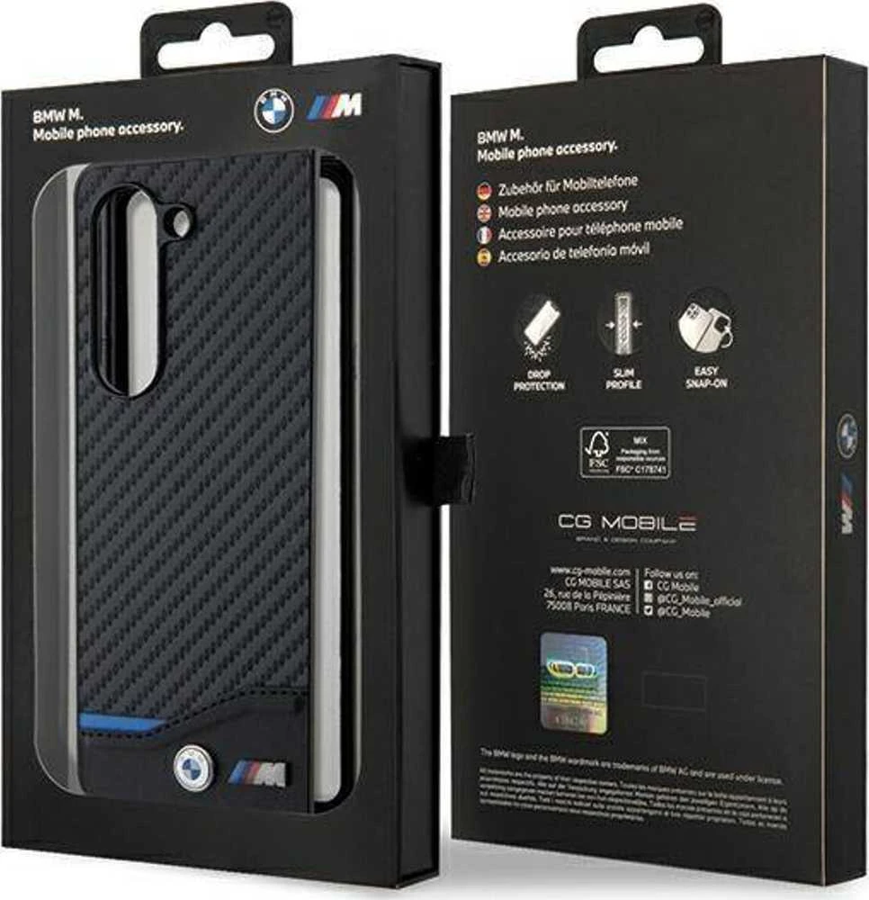 Dėklas BMW BMHCZFD522NBCK Z Fold5 F946 juodos spalvos Leather Carbon