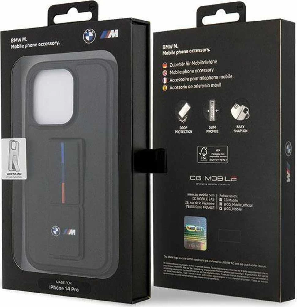 Dėklas BMW BMHCP14L22GSLK Apple iPhone 14 Pro 6.1″ juodos spalvos kietas dėklas Grip Hot Stamp