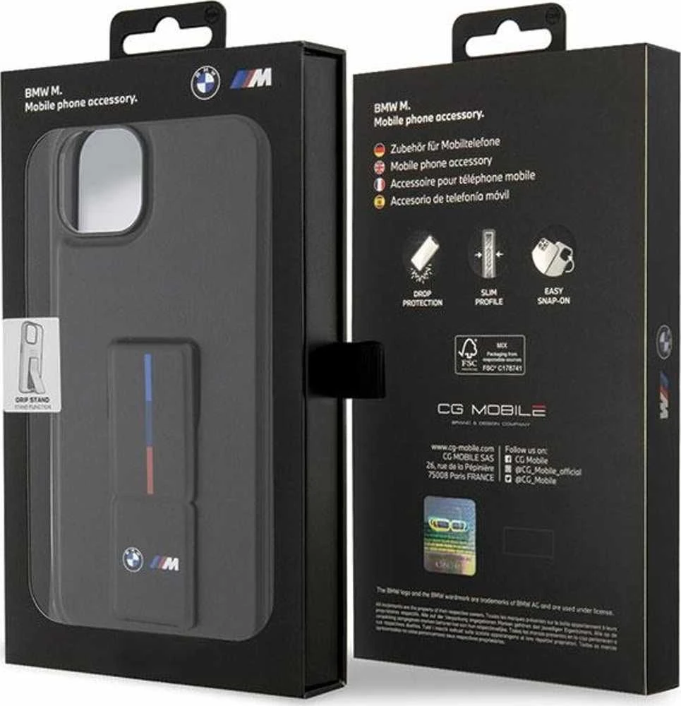Dėklas BMW BMHCP14S22GSLK Apple iPhone 14 / 15 / 13 6.1″ juodos spalvos kietas dėklas Grip Hot Stamp