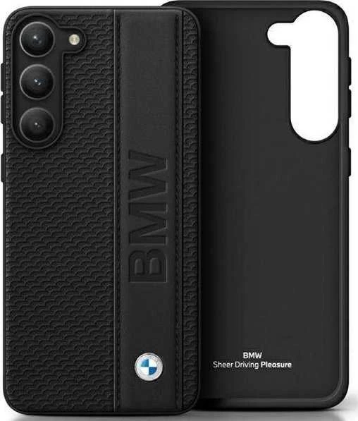 Dėklas BMW BMHCS23M22RDPK S23+ S916 juodos spalvos hardcase Leather Textured & Stripe