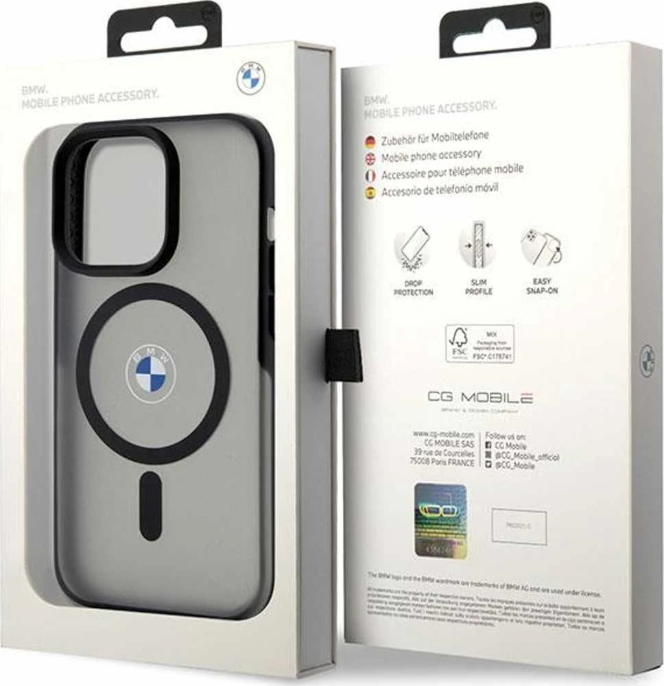 Dėklas BMW BMHMP14LDSLK Apple iPhone 14 Pro 6.1″ juodos spalvos kietas dėklas Signature MagSafe