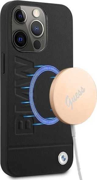 BMW BMHMP14XSLLBK Apple iPhone 14 Pro Max 6,7″ juodos spalvos kietas dėklas Signature Logo Imprint Magsafe