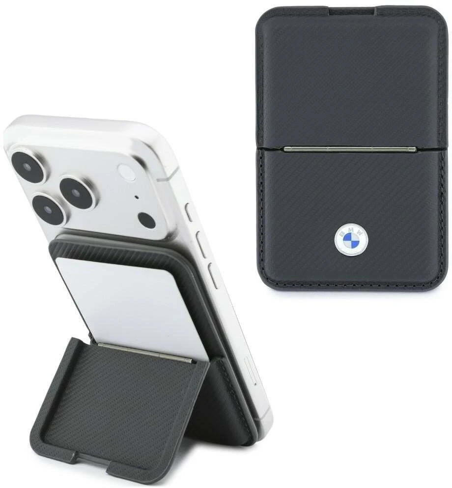Dėklas Portfel BMW Carbon Metal Logos MagSafe antracito